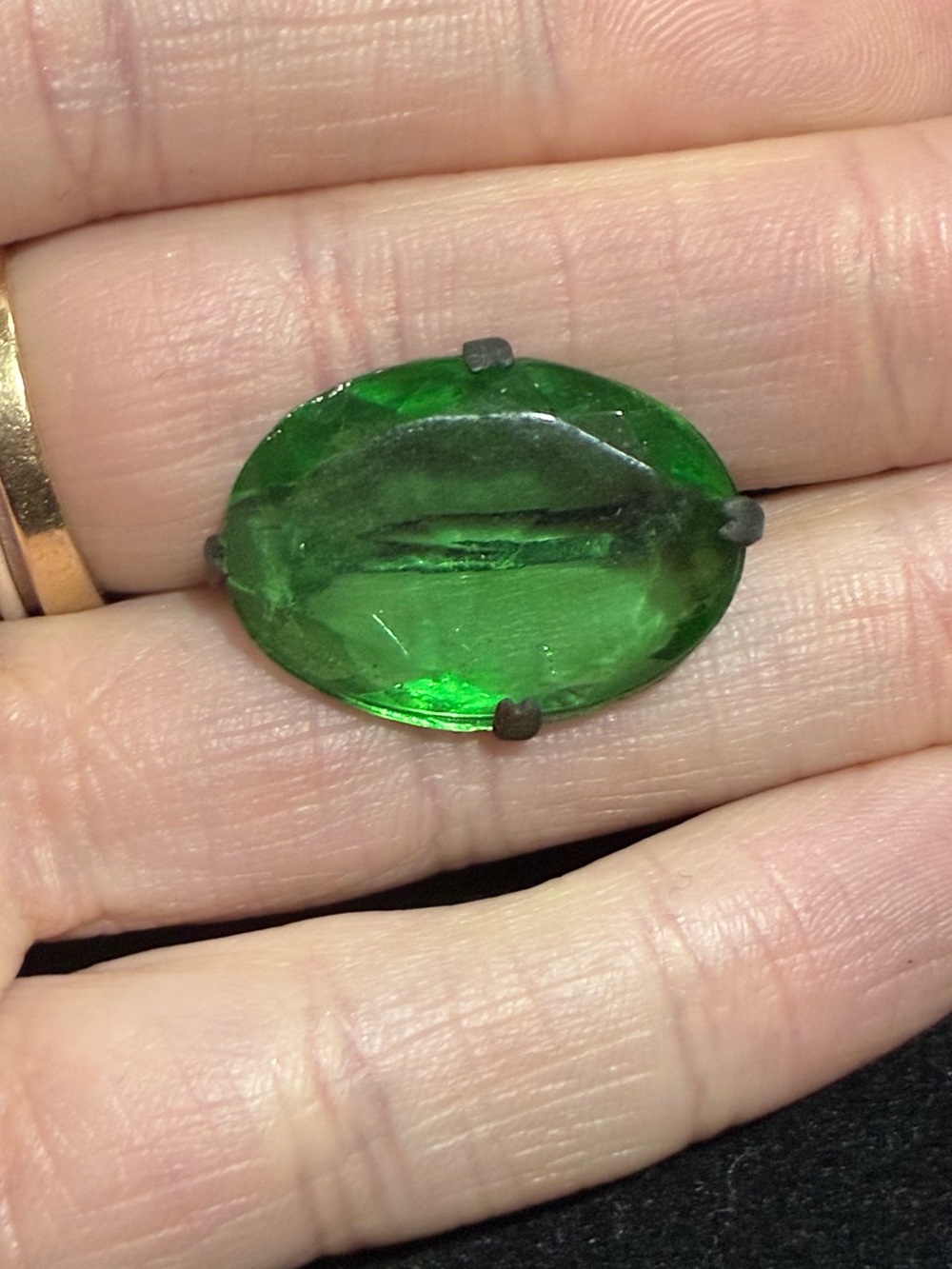 Antique Art Deco Green Faceted Czech Glass Brooch